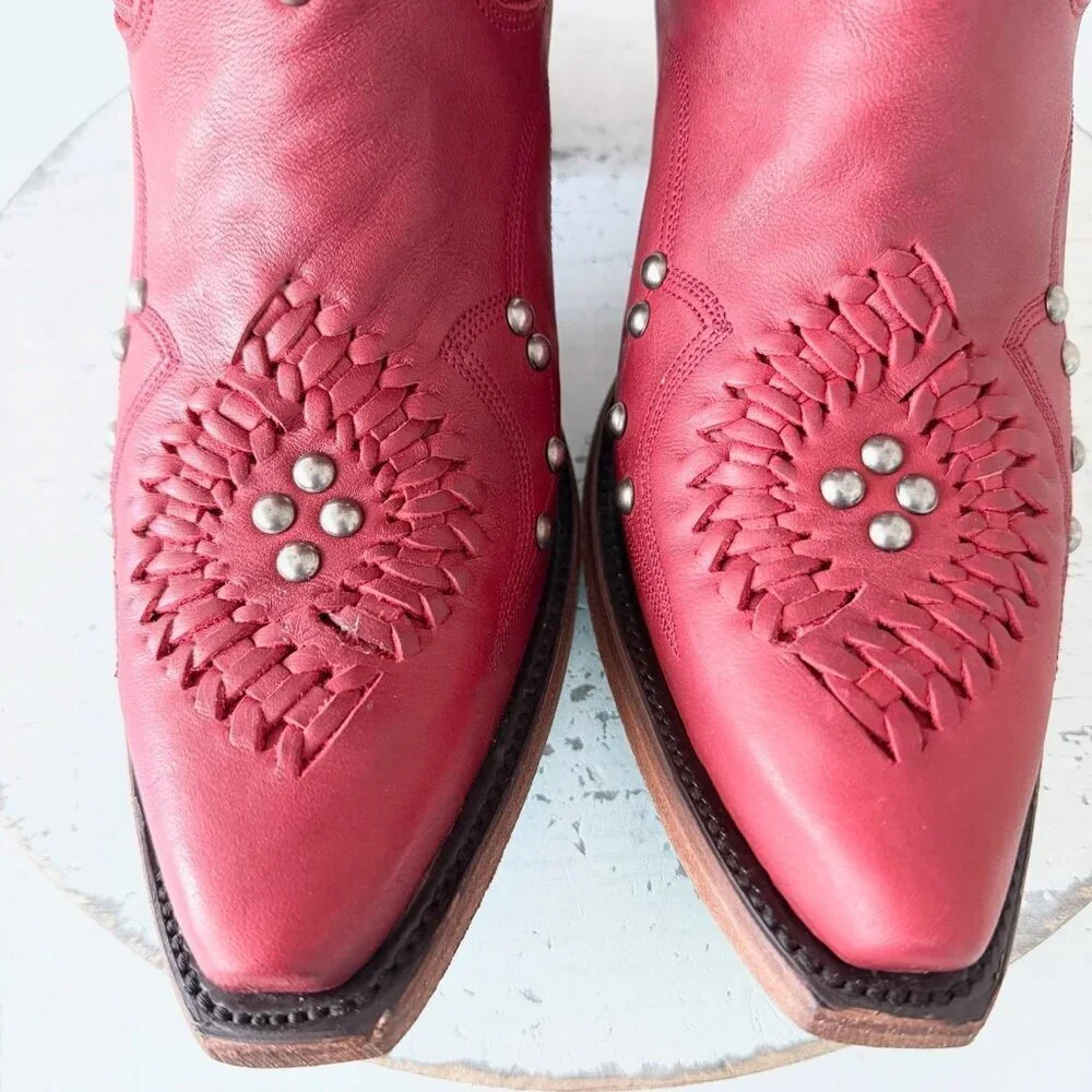 Lane COSSETTE Red Cowboy Boots Womens 9 Western Cowgirl Mid Calf Tall Snip Toe - Picture 6 of 11